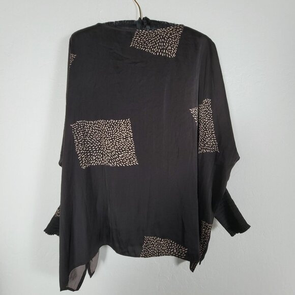 Grade & Gather Womens Black Printed V-Neck Balloon Sleeve Top Blouse Large New - Picture 2 of 9